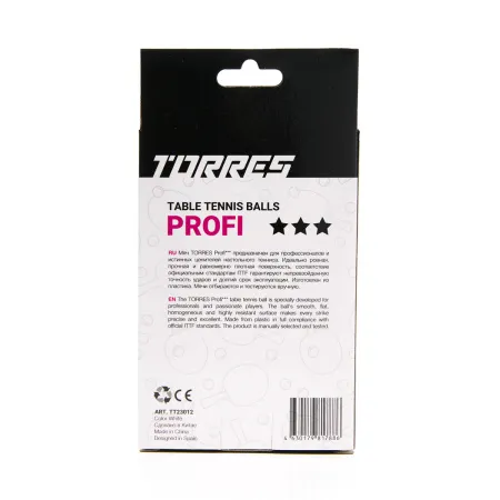 Мяч для наст. тенниса TORRES Profi 3*, TT23012, диам. 40+мм, упак. 6 шт, белый за 338.30 ₽ купить в Ярославле