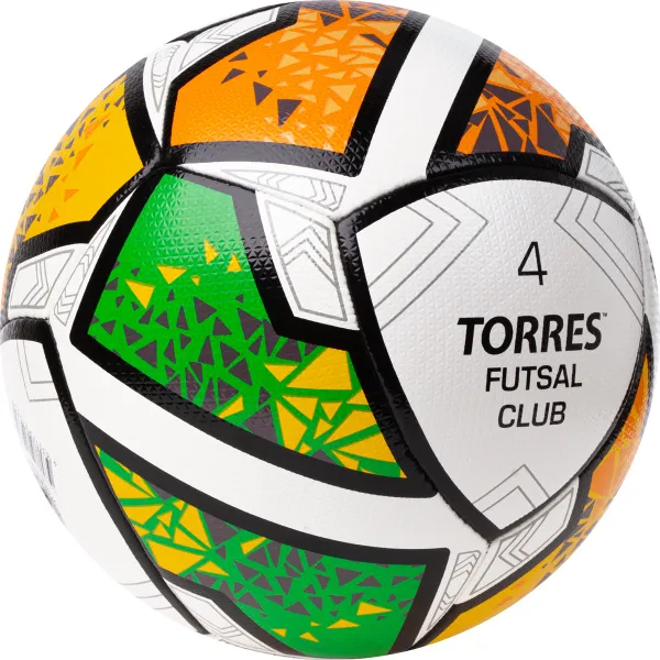 Мяч футзал. TORRES Futsal Club, FS323764, р.4, 10 пан. ПУ, 4 под. сл, гибрид. сш. бело-зел-оранж за 2&nbsp;264.40 ₽ в Ярославле