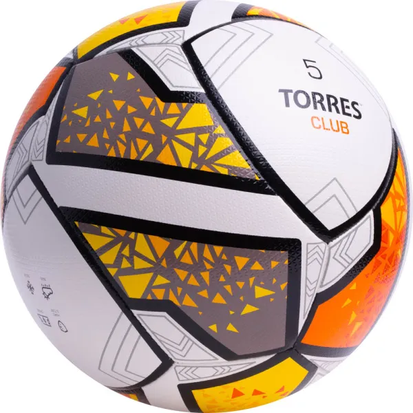Мяч футб. TORRES Club, F323965, р.5, 10 пан., ПУ, гибрид. сшив, бел-оранж-желт за 2&nbsp;225.30 ₽ в Ярославле